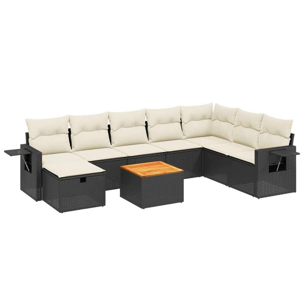 Set Divani da Giardino 9 pz con Cuscini Nero in Polyrattan 3264983