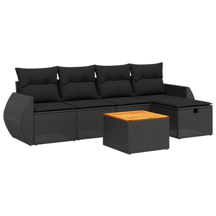 Set Divano da Giardino 6 pz con Cuscini Nero in Polyrattancod mxl 92888