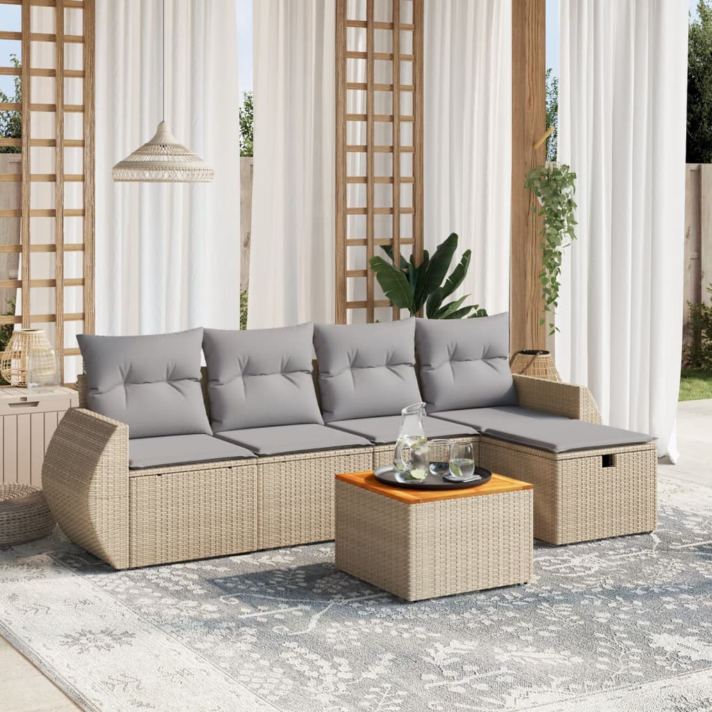 vidaXL Set Divano da Giardino 6 pz con Cuscini Beige Misto Polyrattan