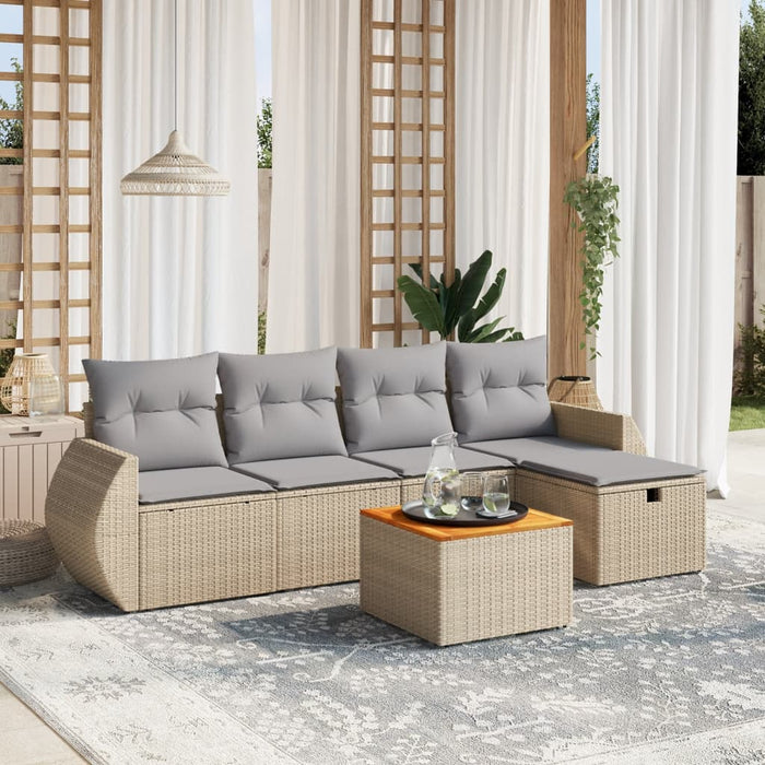 vidaXL Set Divano da Giardino 6 pz con Cuscini Beige Misto Polyrattan
