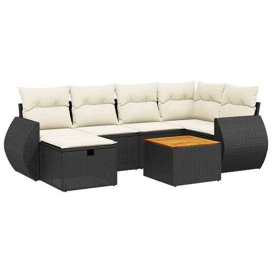 vidaXL Set Divani da Giardino con Cuscini 7pz Nero Polyrattan