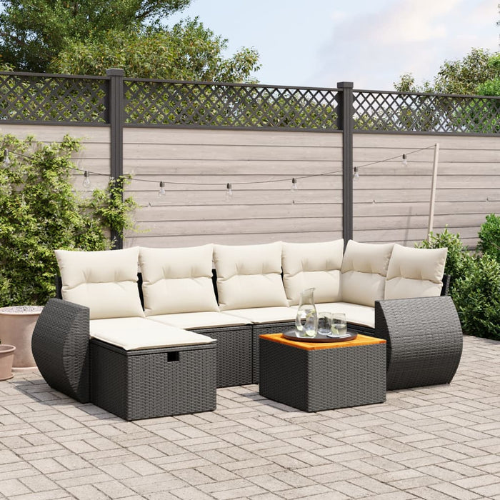 vidaXL Set Divani da Giardino con Cuscini 7pz Nero Polyrattan