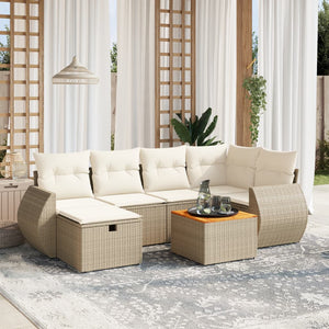 vidaXL Set Divani da Giardino 7 pz con Cuscini Beige in Polyrattan