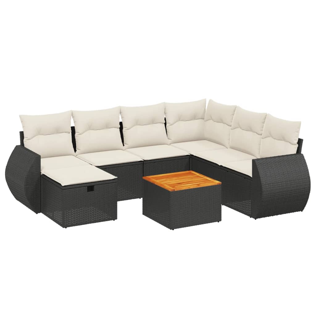 Set Divani da Giardino con Cuscini 8 pz Nero in Polyrattan