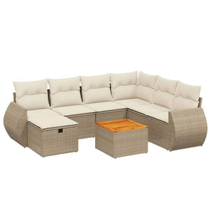 Set Divano da Giardino 8 pz con Cuscini Beige in Polyrattan