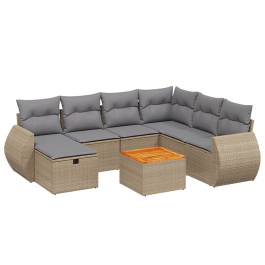 vidaXL Set Divano da Giardino 8 pz con Cuscini Beige Misto Polyrattan