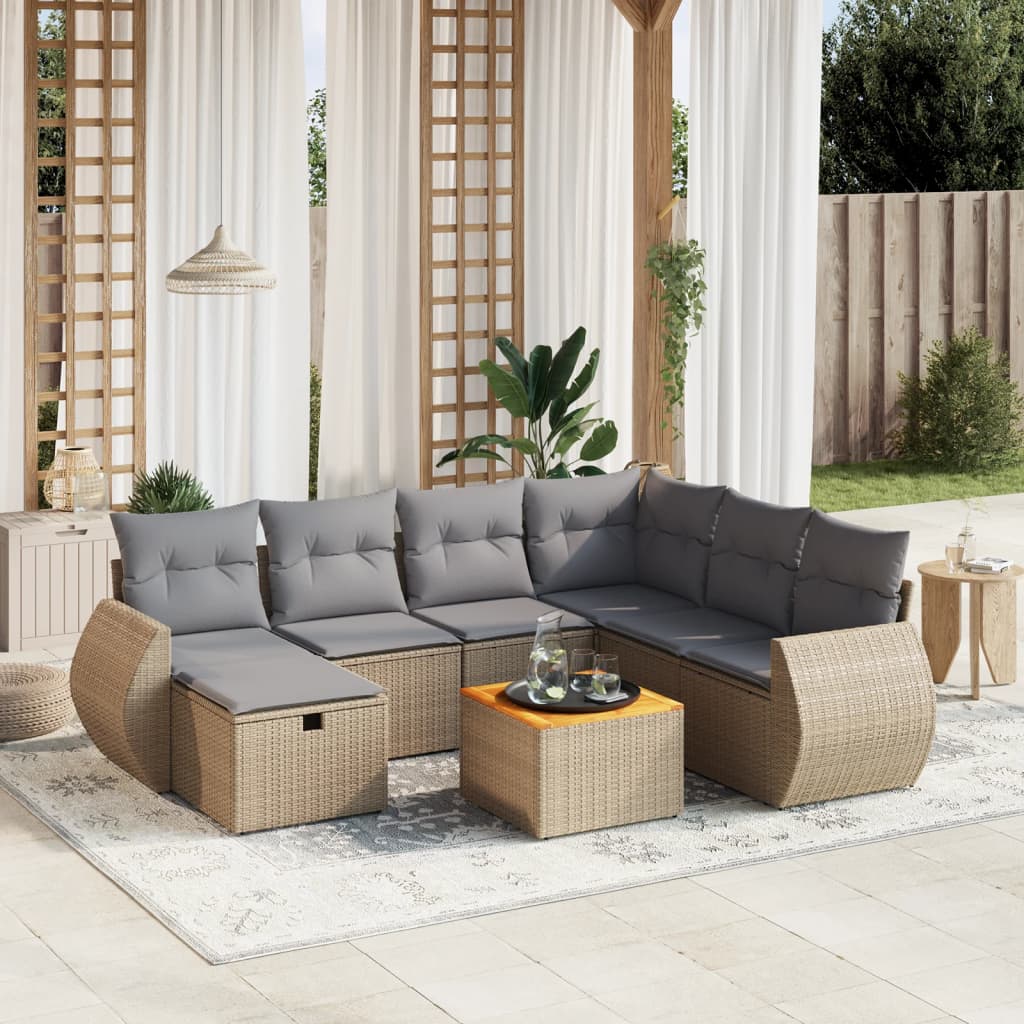 vidaXL Set Divano da Giardino 8 pz con Cuscini Beige Misto Polyrattan