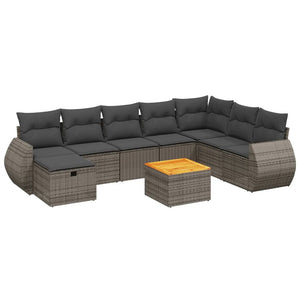Set Divano da Giardino 9 pz con Cuscini Grigio in Polyrattan 3265099