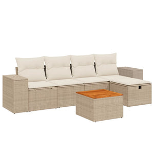 Set Divano da Giardino 6 pz con Cuscini Beige in Polyrattan