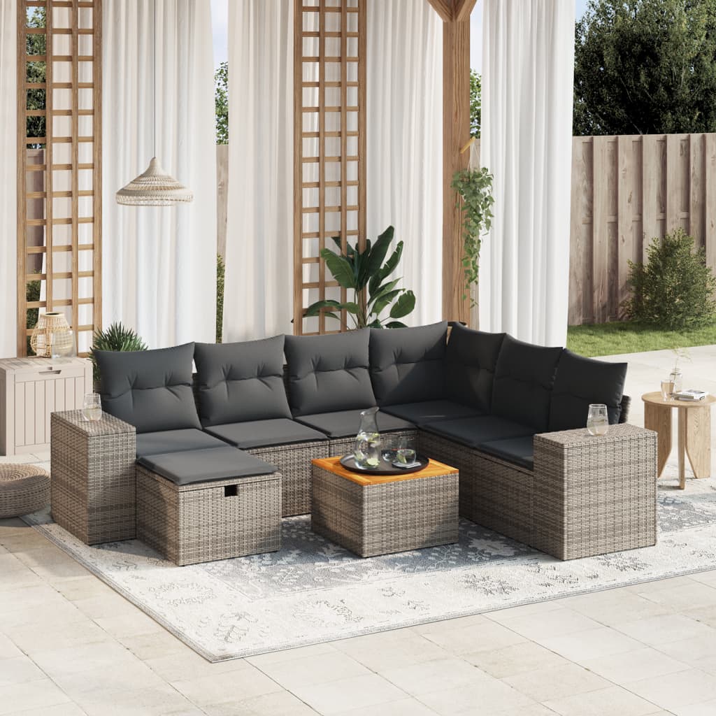 vidaXL Set Divano da Giardino 8 pz con Cuscini Grigio in Polyrattan