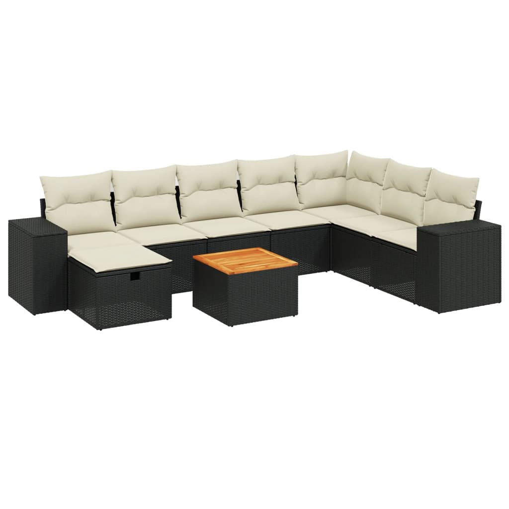 Set Divani da Giardino 9 pz con Cuscini Nero in Polyrattancod mxl 89754