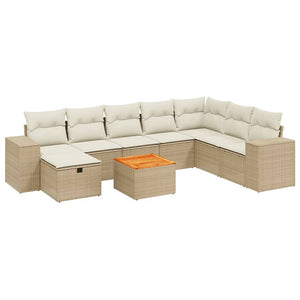 Set Divano da Giardino 9 pz con Cuscini Beige in Polyrattan