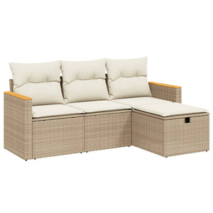 Set Divano da Giardino 4 pz con Cuscini-Sofa da Giardino-Divanetto da esterno Beige in Polyrattan 903453