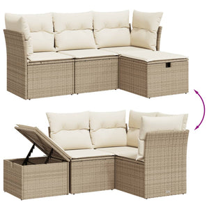 Set Divano da Giardino 4 pz con Cuscini-Sofa da Giardino-Divanetto da esterno Beige in Polyrattan 903453