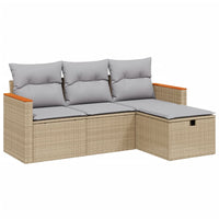 Set Divano da Giardino 4 pz con Cuscini-Sofa da Giardino-Divanetto da esterno Beige Misto Polyrattan 977229