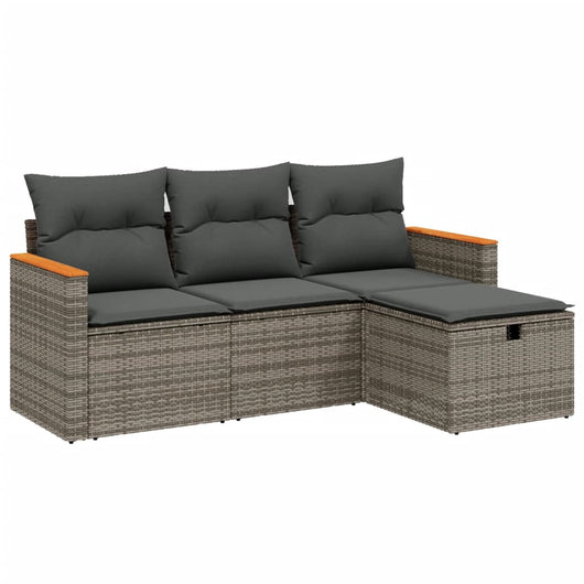 Set Divani da Giardino 4 pz con Cuscini in Polyrattan Grigio