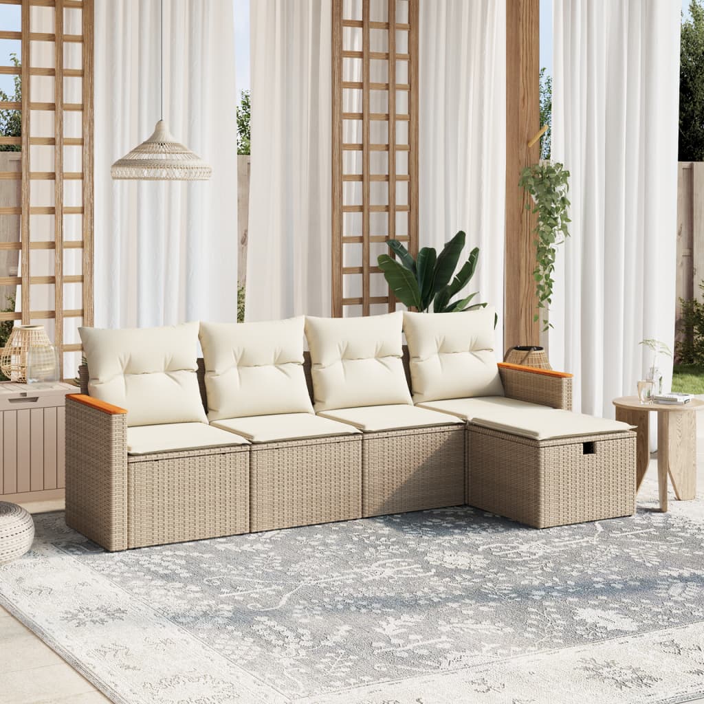 Set Divano da Giardino 5 pz con Cuscini-Sofa da Giardino-Divanetto da esterno Beige in Polyrattan 625250