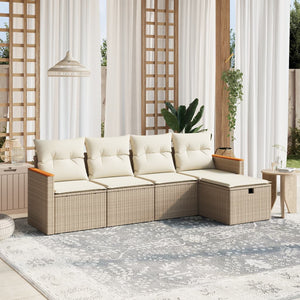 Set Divano da Giardino 5 pz con Cuscini-Sofa da Giardino-Divanetto da esterno Beige in Polyrattan 625250