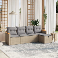 Set Divano da Giardino 5 pz con Cuscini-Sofa da Giardino-Divanetto da esterno Beige Misto Polyrattan 251926