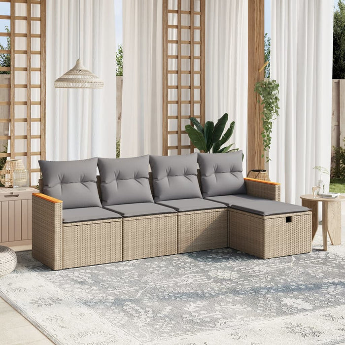 Set Divano da Giardino 5 pz con Cuscini-Sofa da Giardino-Divanetto da esterno Beige Misto Polyrattan 251926