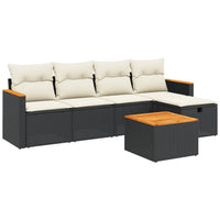 Set Divano da Giardino 6 pz con Cuscini-Sofa da Giardino-Divanetto da esterno Nero in Polyrattan 363057