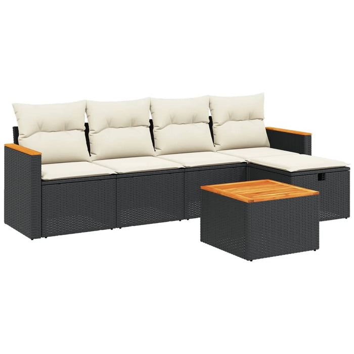 Set Divano da Giardino 6 pz con Cuscini-Sofa da Giardino-Divanetto da esterno Nero in Polyrattan 363057