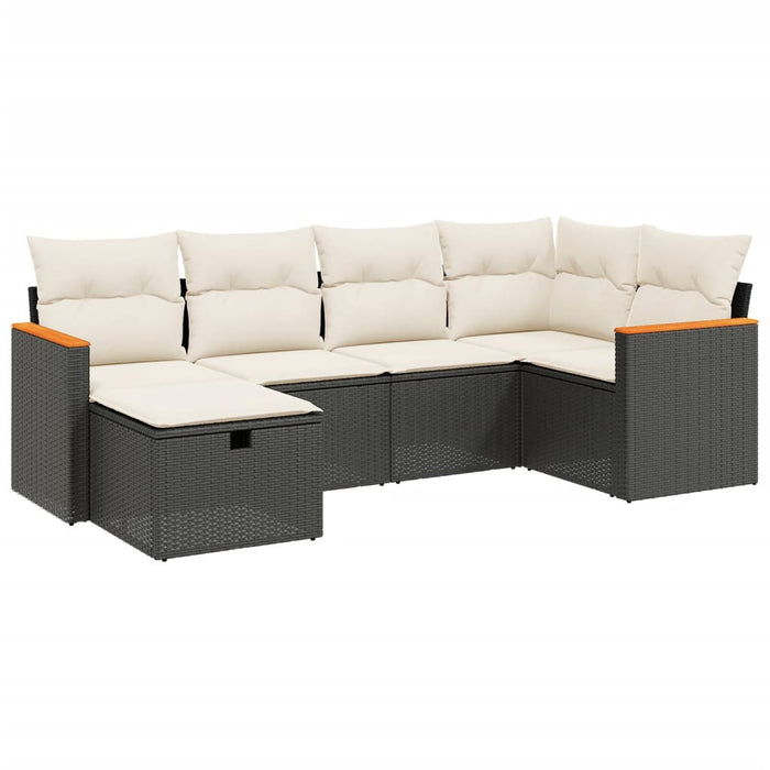 Set Divano da Giardino 6 pz con Cuscini-Sofa da Giardino-Divanetto da esterno Nero in Polyrattan 245876