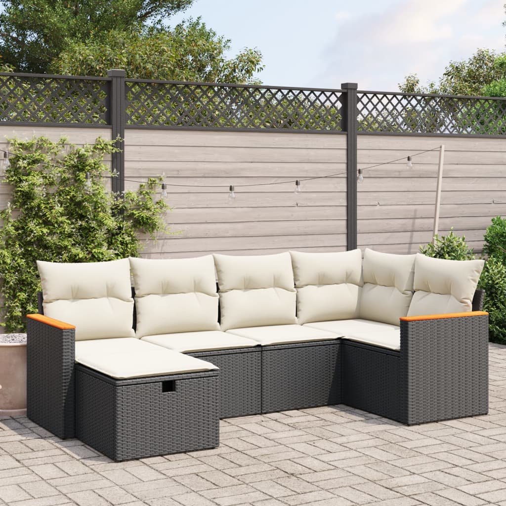 Set Divano da Giardino 6 pz con Cuscini-Sofa da Giardino-Divanetto da esterno Nero in Polyrattan 245876
