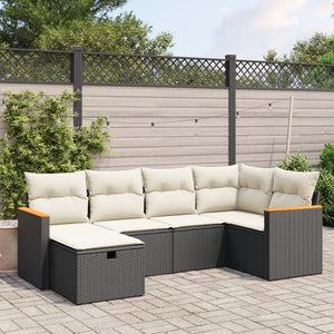 Set Divano da Giardino 6 pz con Cuscini-Sofa da Giardino-Divanetto da esterno Nero in Polyrattan 245876
