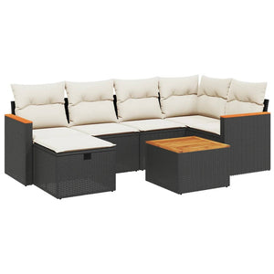 vidaXL Set Divani da Giardino con Cuscini 7pz Nero Polyrattan
