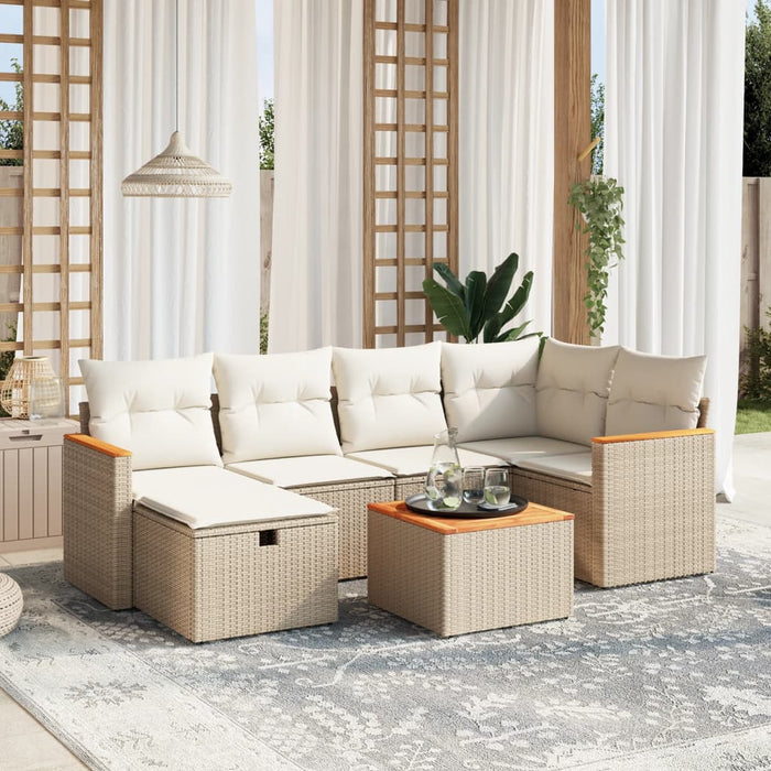 vidaXL Set Divani da Giardino 7 pz con Cuscini Beige in Polyrattan