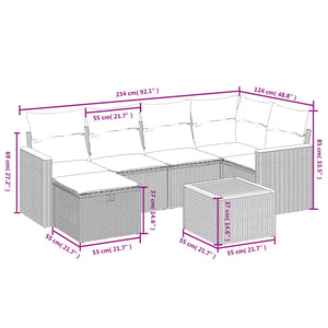 Set Divani da Giardino 7 pz con Cuscini Grigio in Polyrattan 3265309