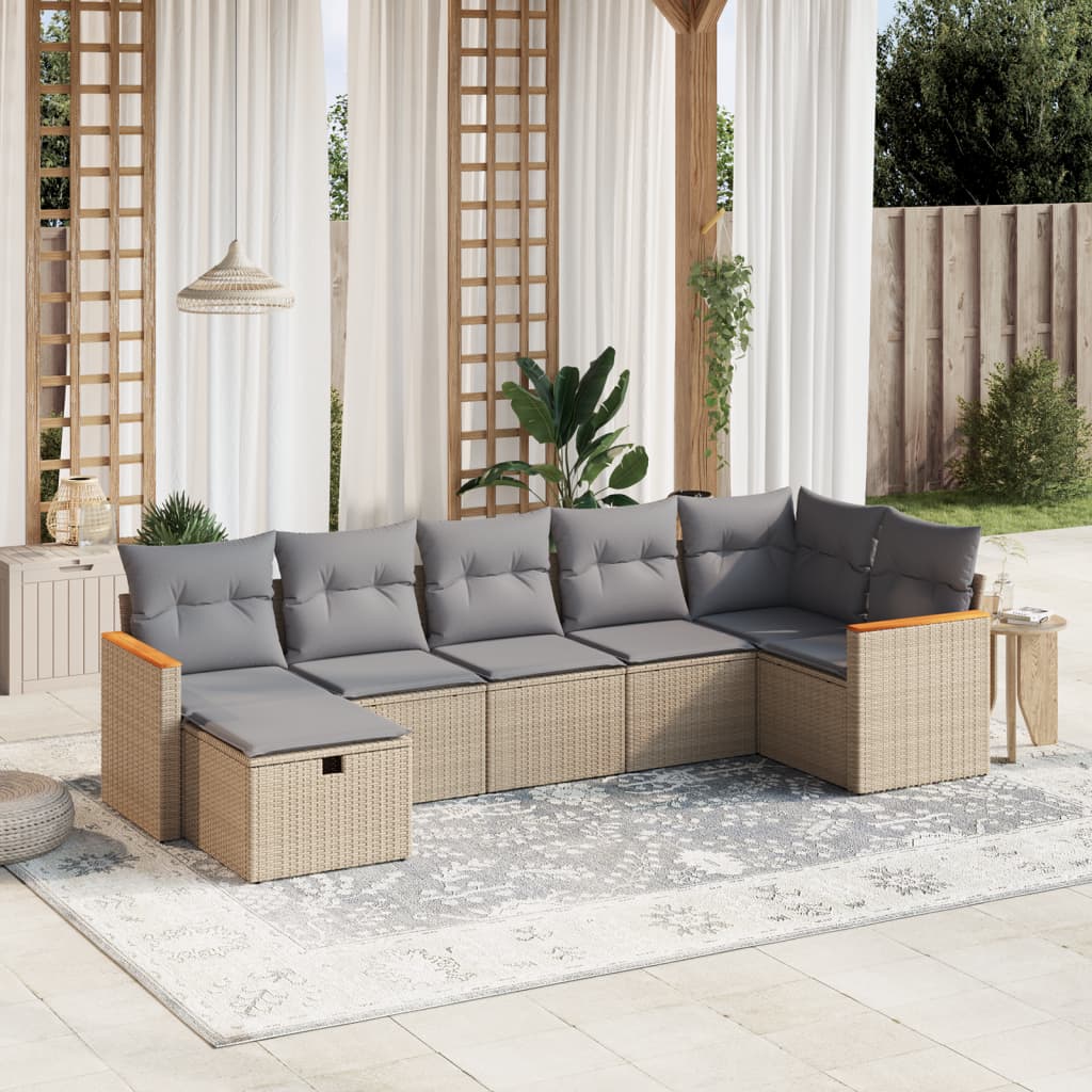 Set Divano da Giardino 7 pz con Cuscini Beige Misto Polyrattancod mxl 113763