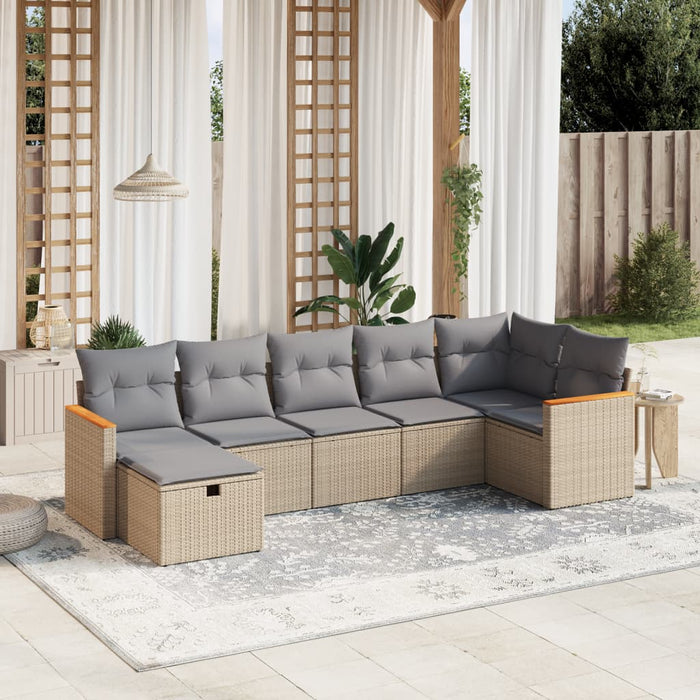 Set Divano da Giardino 7 pz con Cuscini Beige Misto Polyrattancod mxl 113763