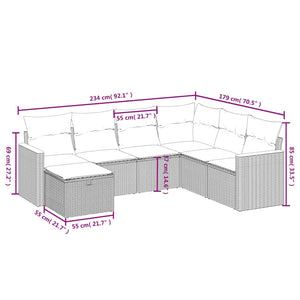 Set Divani da Giardino 7 pz con Cuscini Grigio in Polyrattan