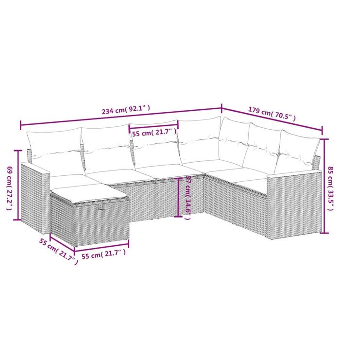 Set Divani da Giardino 7 pz con Cuscini Grigio in Polyrattan