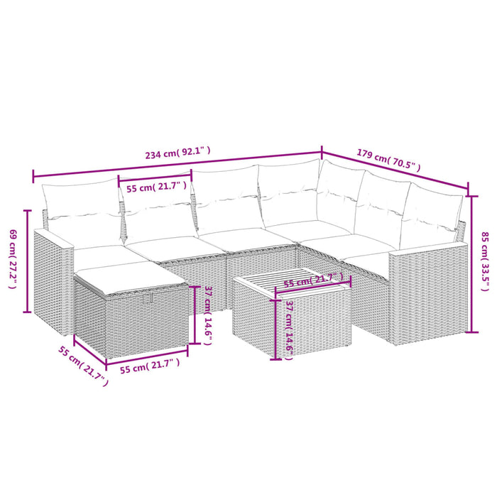 Set Divani da Giardino con Cuscini 8 pz Nero in Polyrattan
