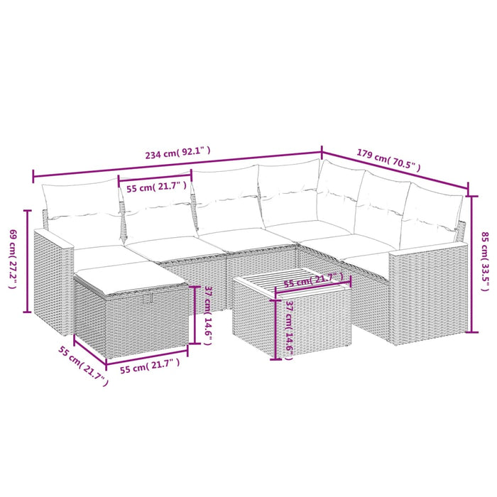 Set Divano da Giardino 8 pz con Cuscini Beige in Polyrattancod mxl 89761