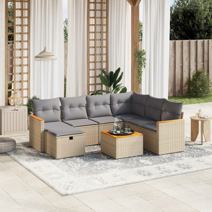 Set Divano da Giardino 8 pz con Cuscini Beige Misto Polyrattancod mxl 113775