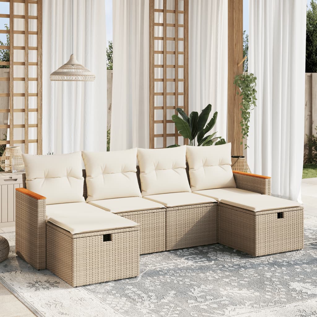 Set Divano da Giardino 6 pz con Cuscini Beige in Polyrattan 3265342