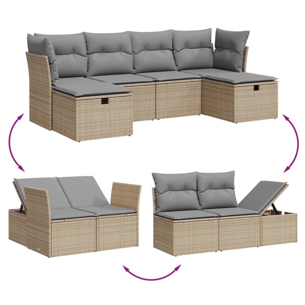 Set Divano da Giardino 6 pz con Cuscini Beige Misto Polyrattan 3265343