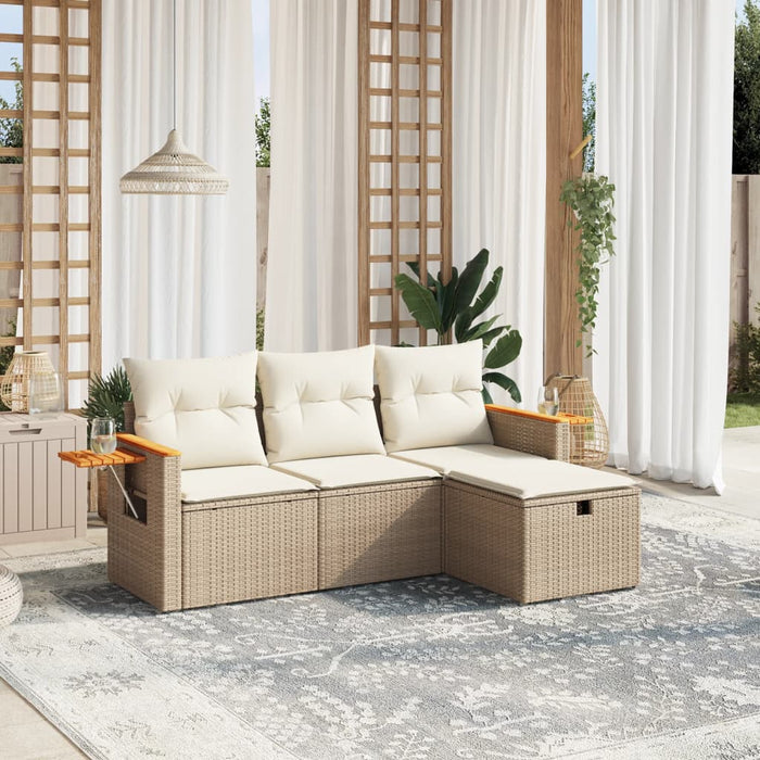 vidaXL Set Divano da Giardino 4 pz con Cuscini Beige in Polyrattan