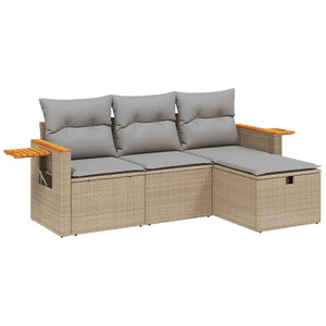 Set Divano da Giardino 4 pz con Cuscini-Sofa da Giardino-Divanetto da esterno Beige Misto Polyrattan 755640