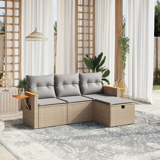 Set Divano da Giardino 4 pz con Cuscini-Sofa da Giardino-Divanetto da esterno Beige Misto Polyrattan 755640