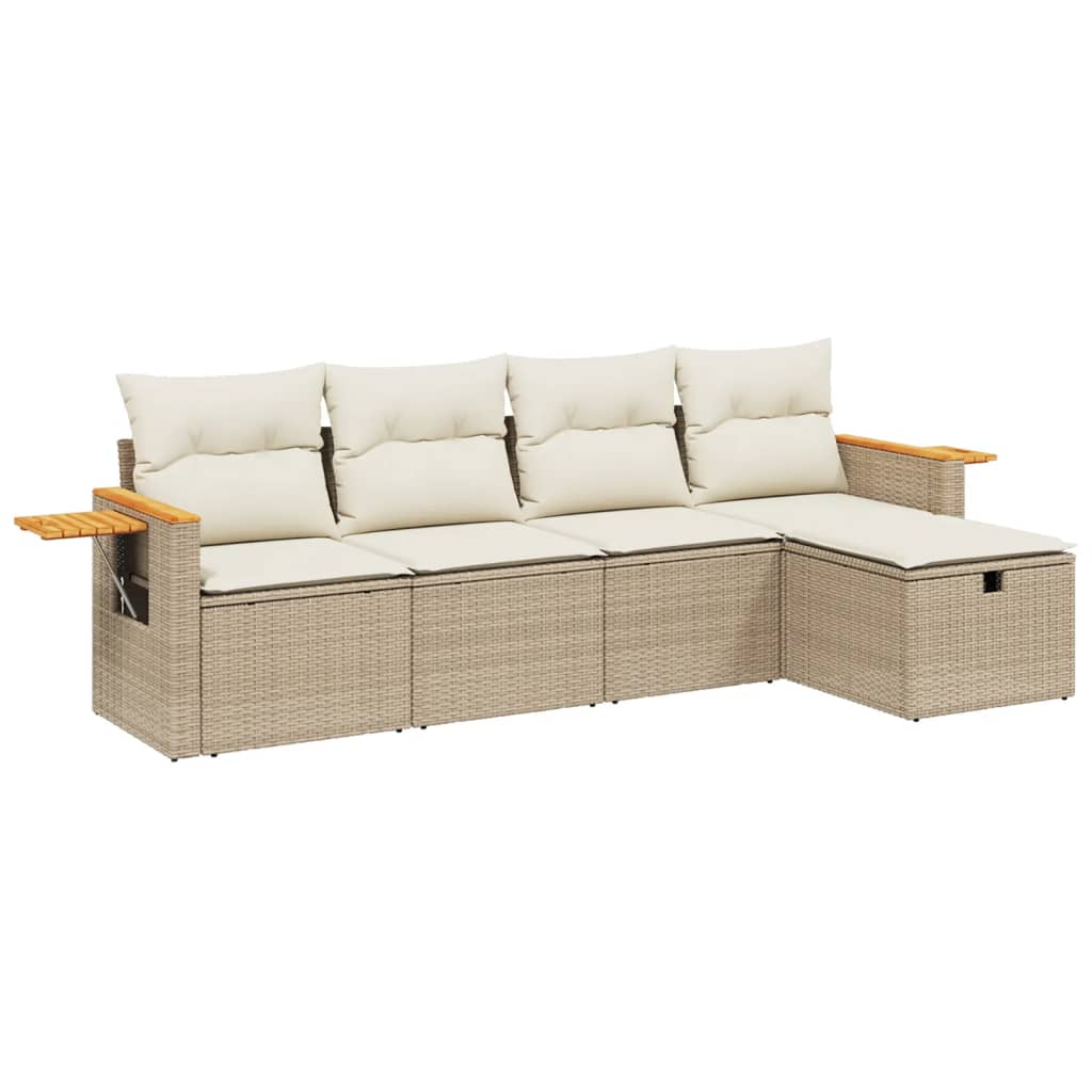 Set Divano da Giardino 5 pz con Cuscini Beige in Polyrattan 3265503