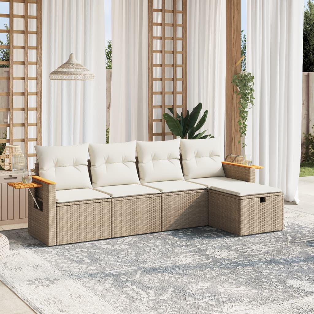 Set Divano da Giardino 5 pz con Cuscini Beige in Polyrattan 3265503