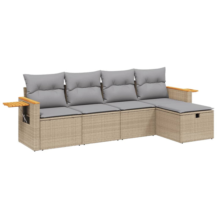 Set Divano da Giardino 5 pz con Cuscini Beige Misto Polyrattan 3265504