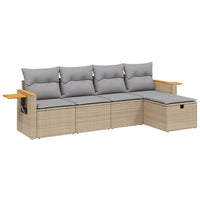 Set Divano da Giardino 5 pz con Cuscini-Sofa da Giardino-Divanetto da esterno Beige Misto Polyrattan 547726