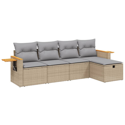 Set Divano da Giardino 5 pz con Cuscini-Sofa da Giardino-Divanetto da esterno Beige Misto Polyrattan 547726