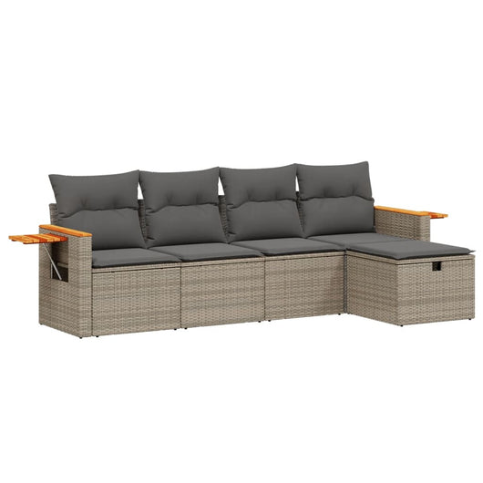 vidaXL Set Divano da Giardino 5 pz con Cuscini Grigio in Polyrattan